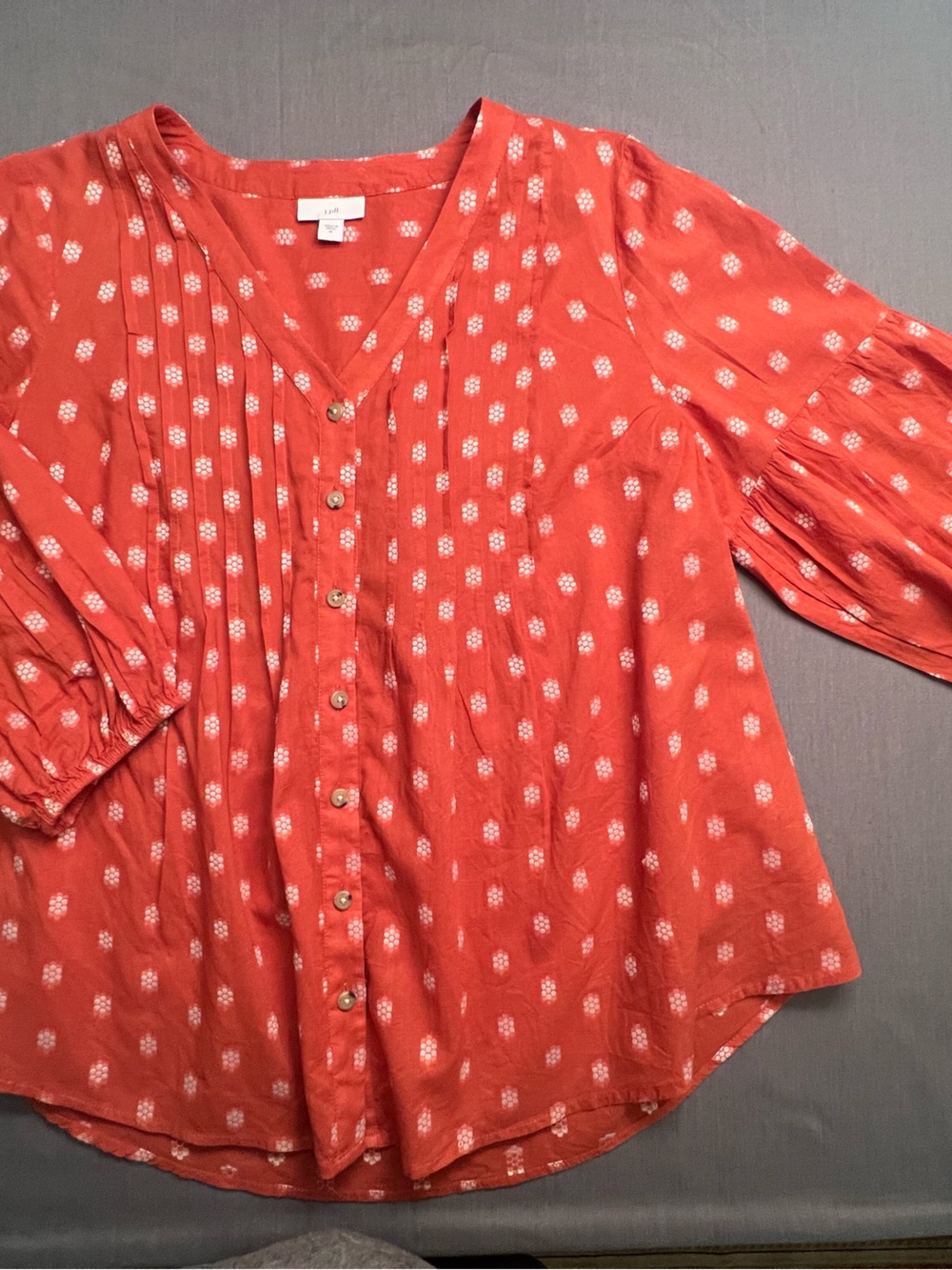 J. Jill Coral Blouse with White Floral Embroidery